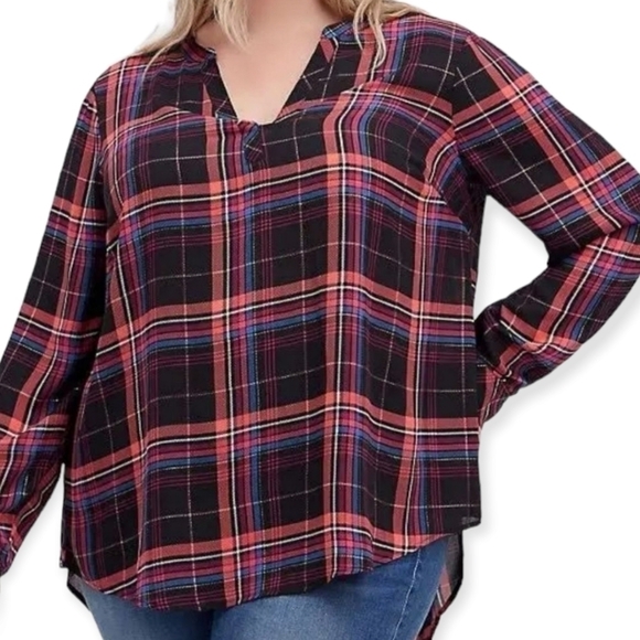 Torrid Plaid Foil Split Front Tunic - Picture 1 of 9